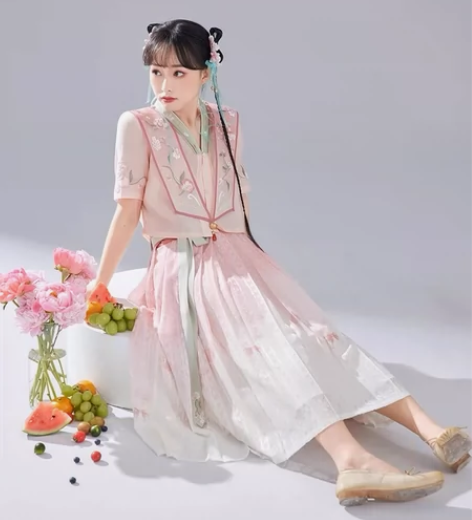 七月夕 糖月玫瑰 对襟短衫渐变印花褶裙绣花...