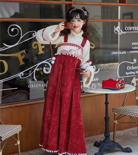 七月夕原创汉服 兔滚滚 立领短衫绣花吊带齐...