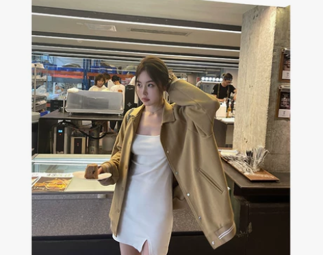 ?COOKADAILY_慵懒学姐翻领棒球外...