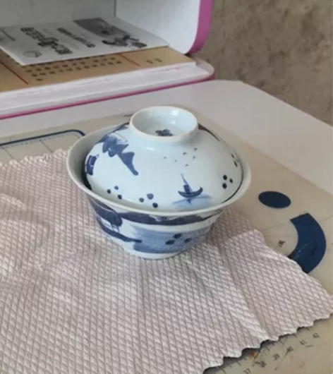 清代中期渔樵耕读纹盖碗 老盖碗 老茶碗 老...