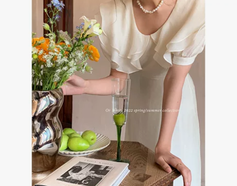 ORWhite 法式复古圆领荷叶边设计感小...