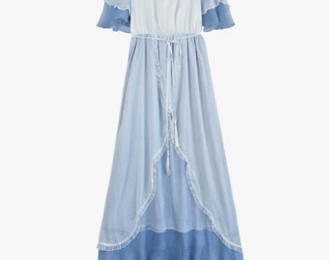 原创森女部落一字领长裙雪纺连衣裙学生吊带裙...