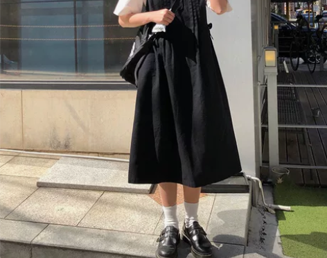 RAINY自制+日系女装宽松背带裙秋季长款...