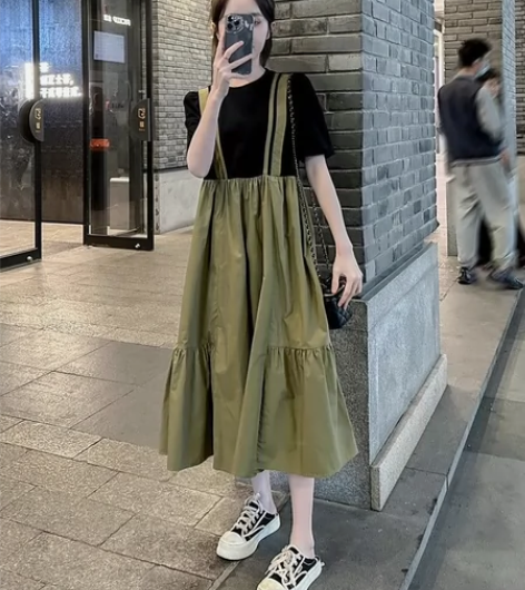 假两件背带裙女2023夏季韩版时尚减龄遮肉...