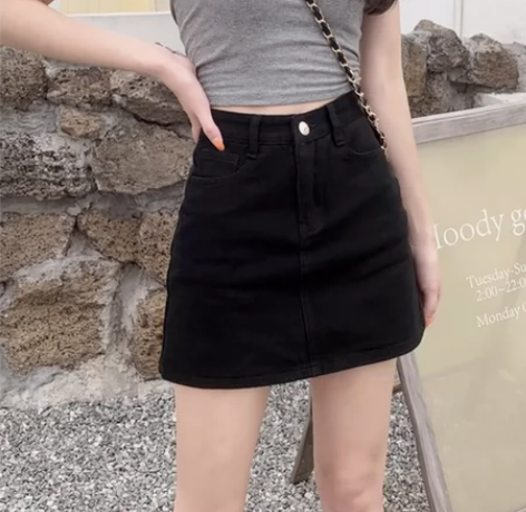 黑色牛仔半身裙女2023年夏季新款高腰显瘦...