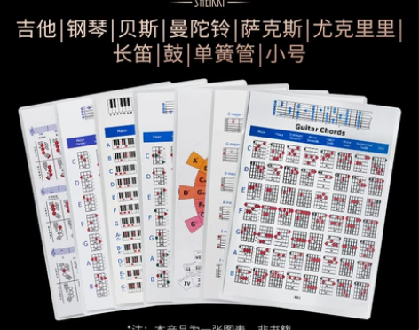 乐器和弦指法图解 指板音名图音阶 吉他钢琴...