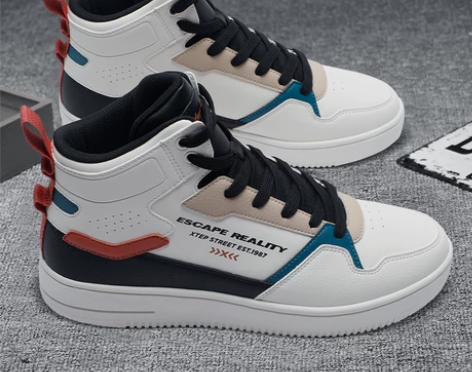 特步男鞋高帮板鞋2023新款夏季小白鞋休闲...