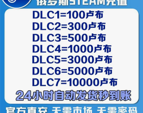 无需市场/官方闪充steam俄罗斯卢布充值...