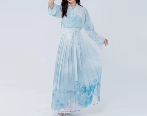 远行客夏款日常汉服套装通勤印花百褶裙