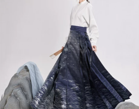 池夏中国符号·一沧风月衬衣织金织银水纹马面...