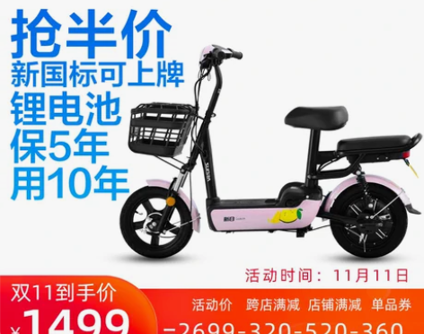 新日新国标小柠檬锂电动车双人成年自行车代步...