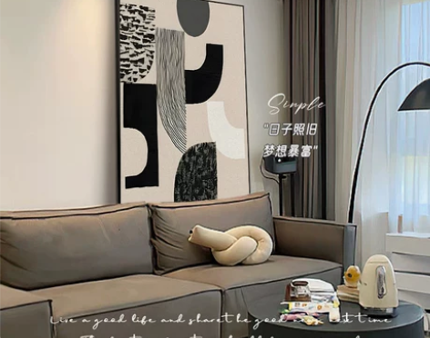 极简黑白灰客厅装饰画高级感意大利抽象落地画...