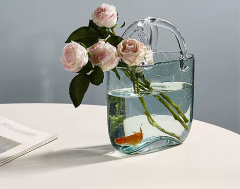 【狂欢价】北欧透明玻璃包包花瓶网红手提篮摆...