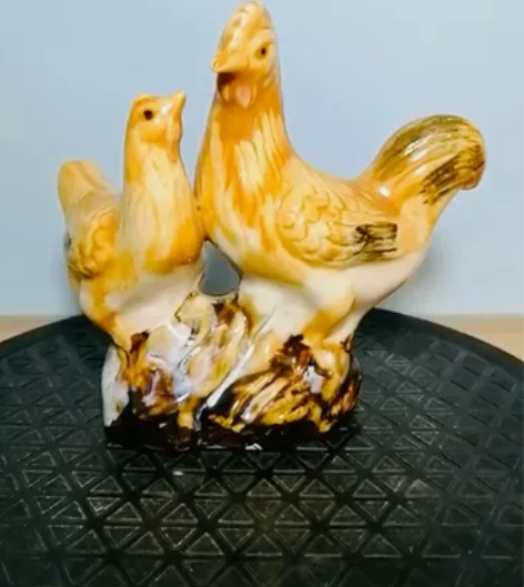 567年代雕塑瓷淄博美陶厂窑变花釉公鸡母鸡...