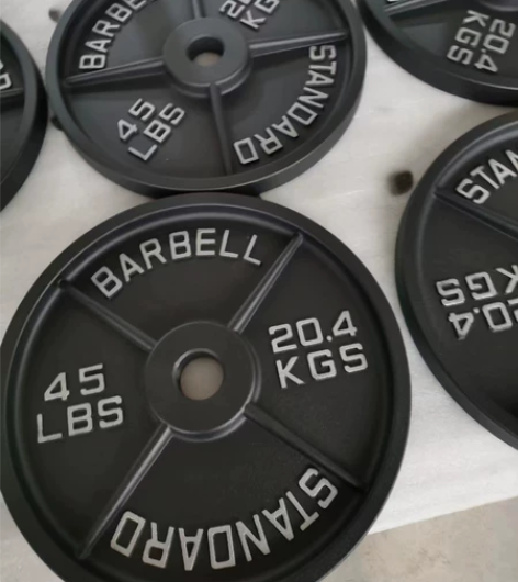 传统四条筋力量举铸铁杠铃片，健身训练商用配...