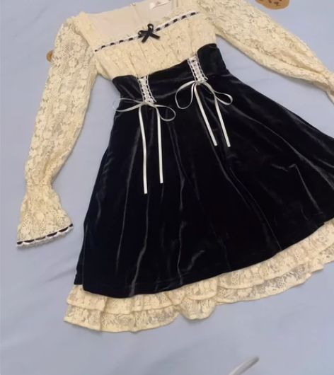 （连衣裙）一思定制家原版气质女神范拼接磨毛...