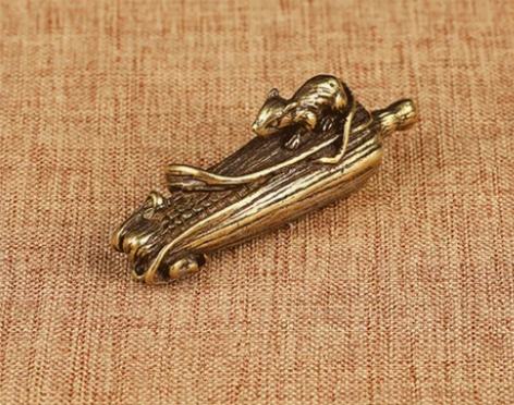 纯黄铜汽车钥匙扣老鼠玉米挂件吊坠儿童个性创...