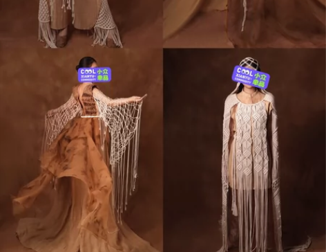 出四套自制创意服装，新中式服装，编织服装设...