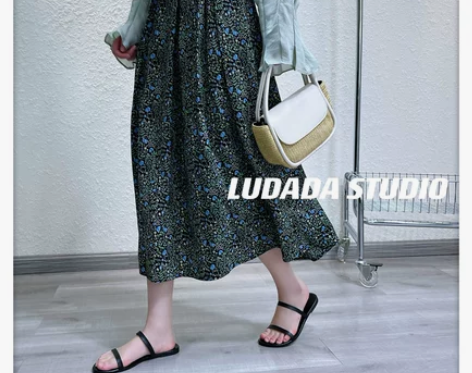 温柔垂感 中长款 碎花半身裙 高腰 显瘦 ...