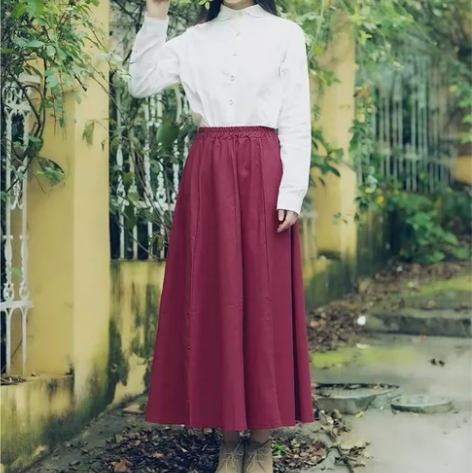 初秋文艺棉麻半身裙中长款女文艺复古显气质亚...