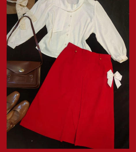 超正点的红裙!港风vintage古着半身裙...