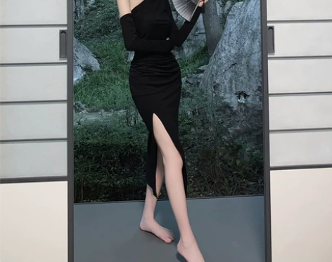 礼服裙女宴会气质轻奢小众高端法式赫本风开叉...