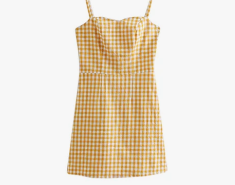 澳洲小众设计赫本风黄色格子吊带裙极简纯棉短...