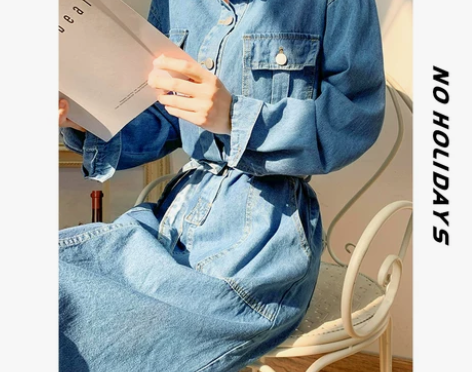 【无假期的人】港风/文艺知青/休闲牛仔连衣...