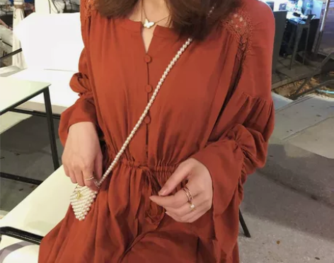 GGhouse郭郭定制少女连衣裙纯色港风宽...