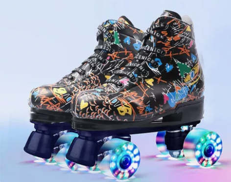 涂鸦轮滑鞋男女四轮双排溜冰鞋两排夜光旱冰鞋...
